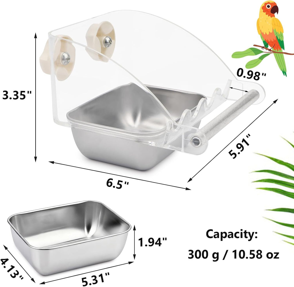 Hypeety Transparent No Mess Bird Feeder for Cage with Anti-Slip Perch