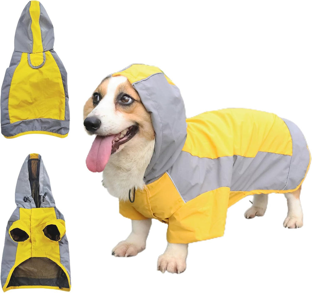 Dog Raincoat, Water Resistant, Adjustable, Cool Design (Yellow, X-Small)