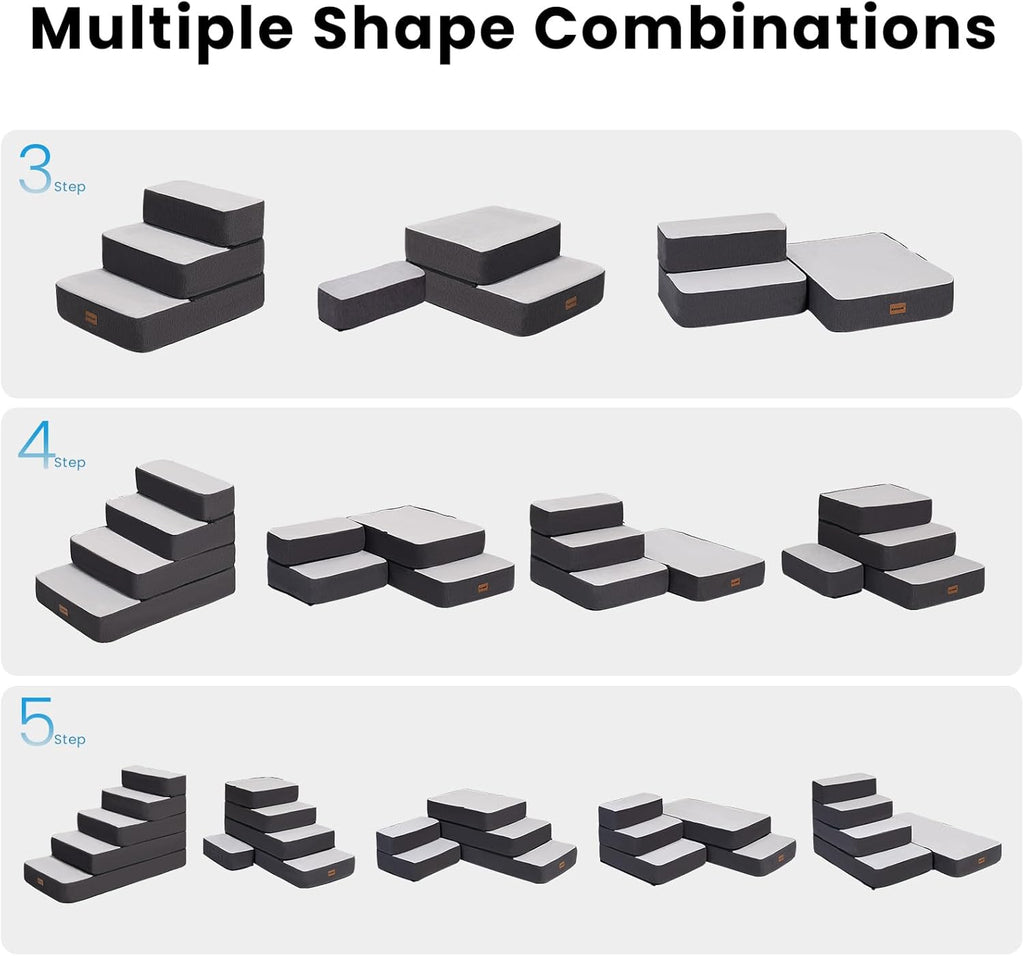 Garnpet 3-Step Adjustable Dog Stairs for Sofa and Couch, Dog Steps for Small Dogs and Cats, Foldable Pet Stairs for Low Bed Climbing, Non-Slip Pet Step Indoor, Grey