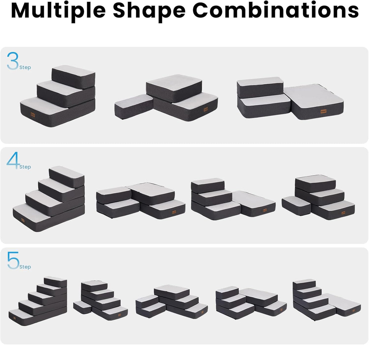 Garnpet 3-Step Adjustable Dog Stairs for Sofa and Couch, Dog Steps for Small Dogs and Cats, Foldable Pet Stairs for Low Bed Climbing, Non-Slip Pet Step Indoor, Grey
