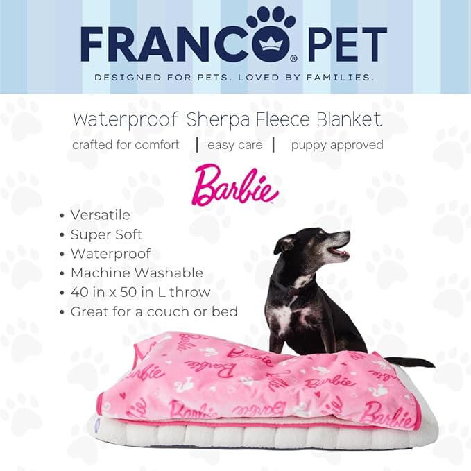 Franco Pet Barbie Super Soft Cozy Waterproof Sherpa-Backed Blanket Throw - Image 2