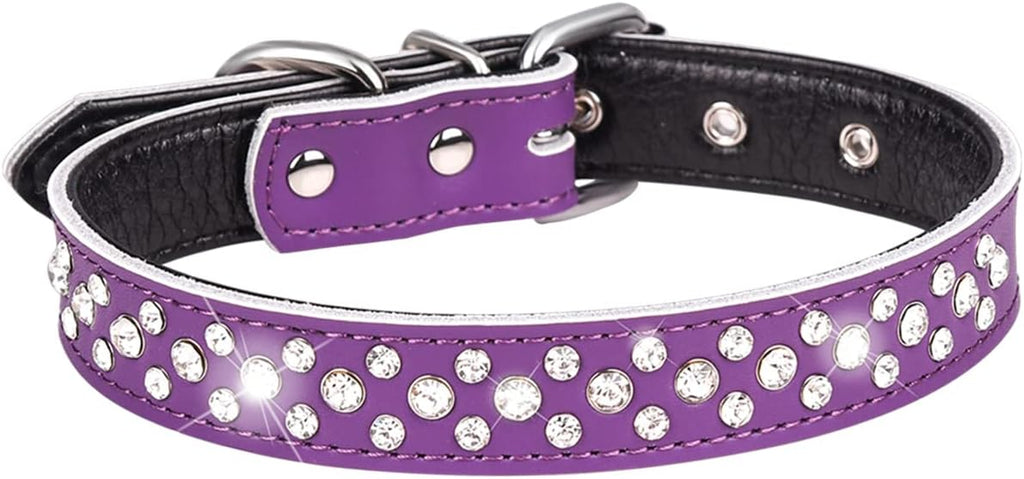 Rhinestones Dog Collar, Adjustable Sparkly Crystal Studded Genuine Leather Pet Dog Collar for Small and Medium Dogs (M, Red)