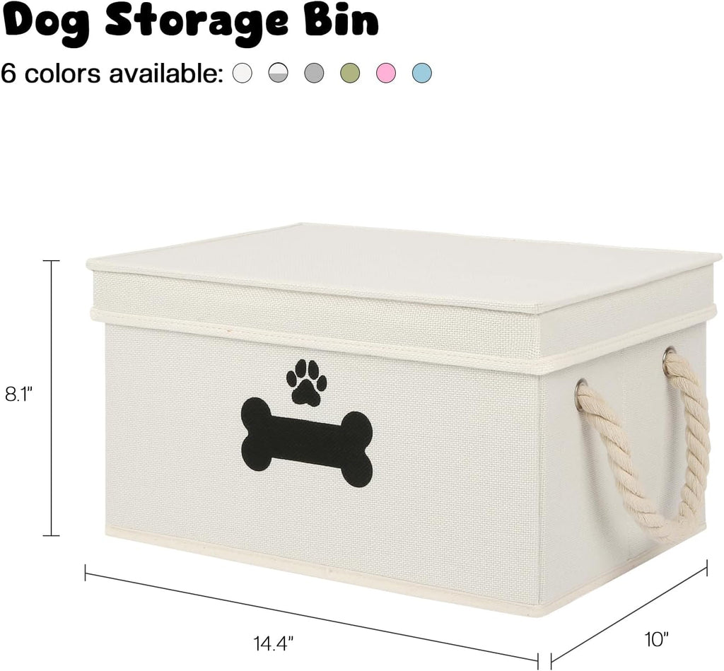 Dog Toy Basket with Lid, Dog Basket for Toys, Dogs Toy Box with Cotton Rope Handles, Collapsible Storage Bins for Pet Toys, Dogs Storage Organizer, Beige