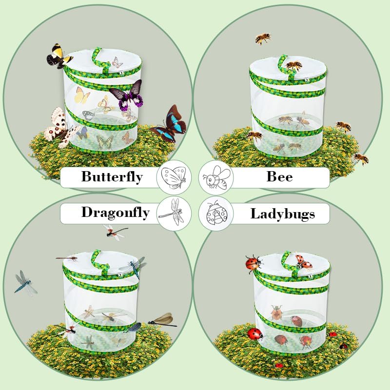 Butterfly Growing Kit- Pop Up Foldable Butterfly Habitat Cage -7.8" x 11" Tall - Clear Mesh Enclosure Terrarium