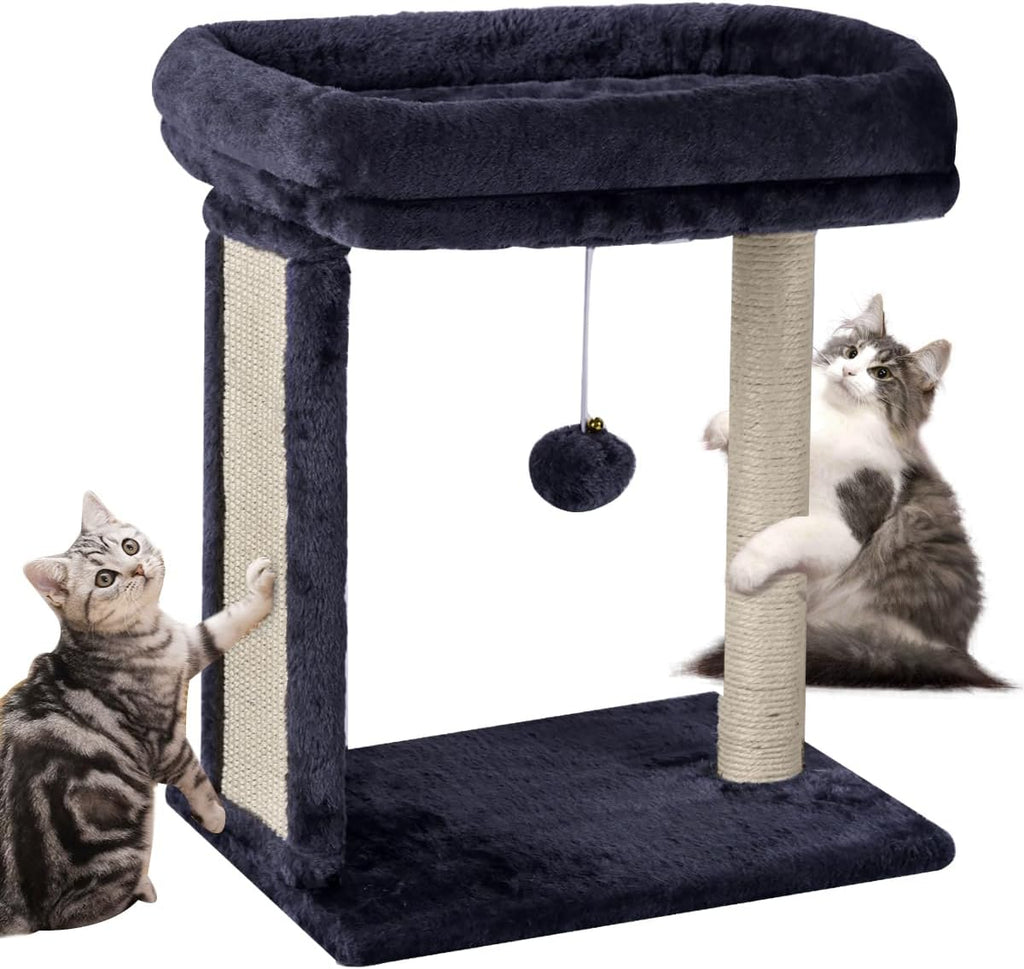 SYANDLVY Cat Tree with Scratching Post for Indoor Cats, Scratching Board with Perch, Cat Post Scratcher with 2 Dangling Balls, Great for Kittens, Grey