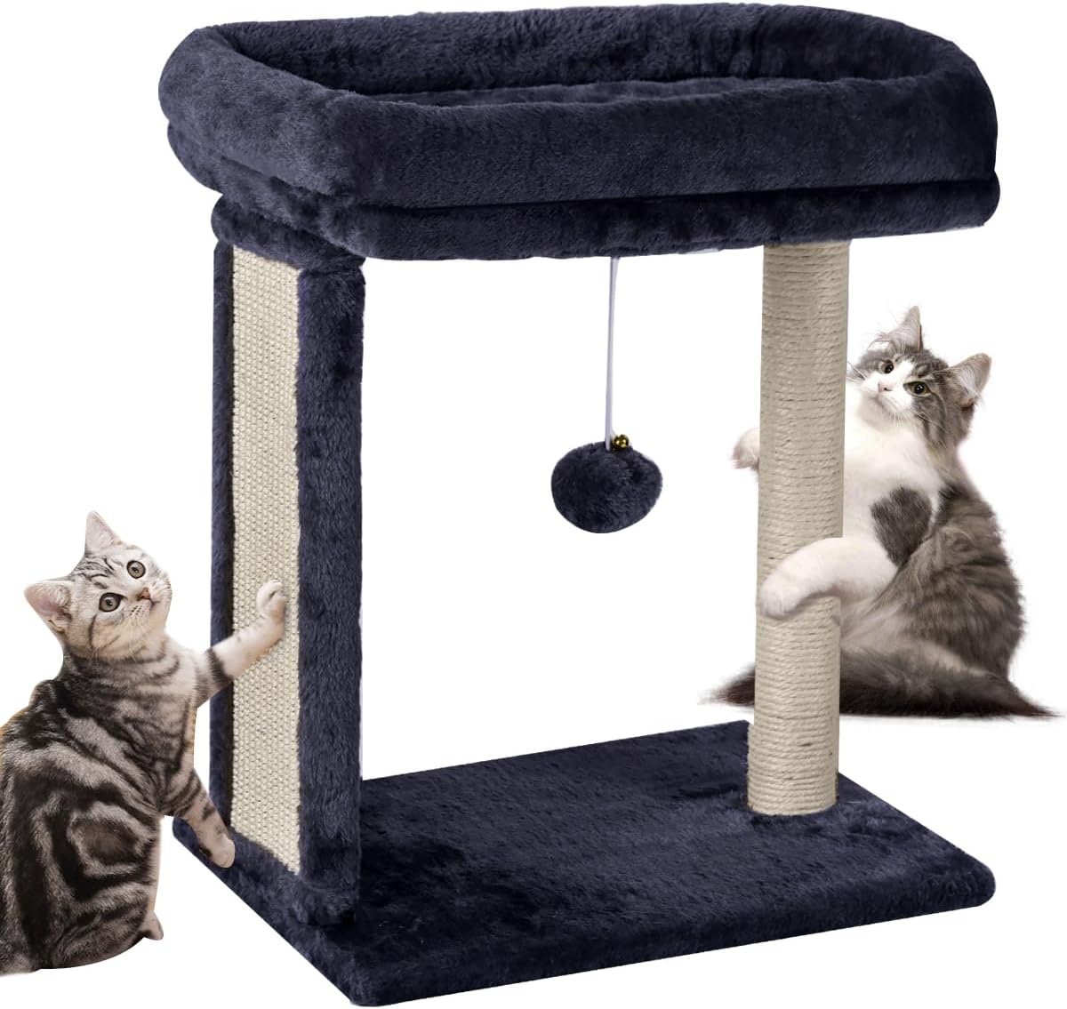 SYANDLVY Cat Tree with Scratching Post for Indoor Cats, Scratching Board with Perch, Cat Post Scratcher with 2 Dangling Balls, Great for Kittens, Grey