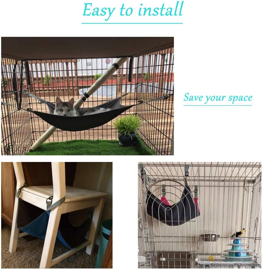Hanging Cat Hammock, Pet Hammock for Cage, Adjustable Cat Bed Two Sides Comfortable/Waterproof Resting Sleepy Pad for Cats Small Dogs Rabbits or Other Small Animals (Blue)