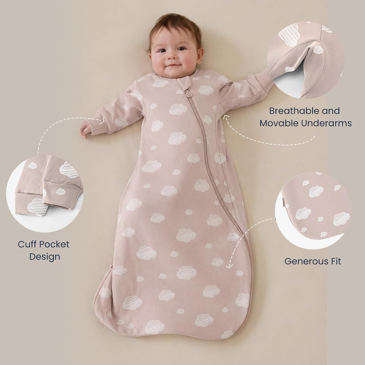 KaiyaBaby Organic Cotton Baby Sleep Sack, Long Sleeve 2.5 TOG, 6-18M