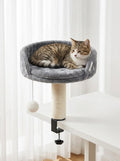 Cat Bed for Desk with Scratching Post – Cozy Elevated Cat Perch with Secure Clamp, Sturdy 50 lb Desk Bed & Hanging Toy for Home Office