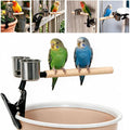 Bird Stand Parrot Perch Clip, Parrot Training Perch with Two Stainless Steel Cup, Portable Natural Wood Bird Happy Toy for Budgies, Cockatiels, Conures, Monk Parakeets, Lovebirds