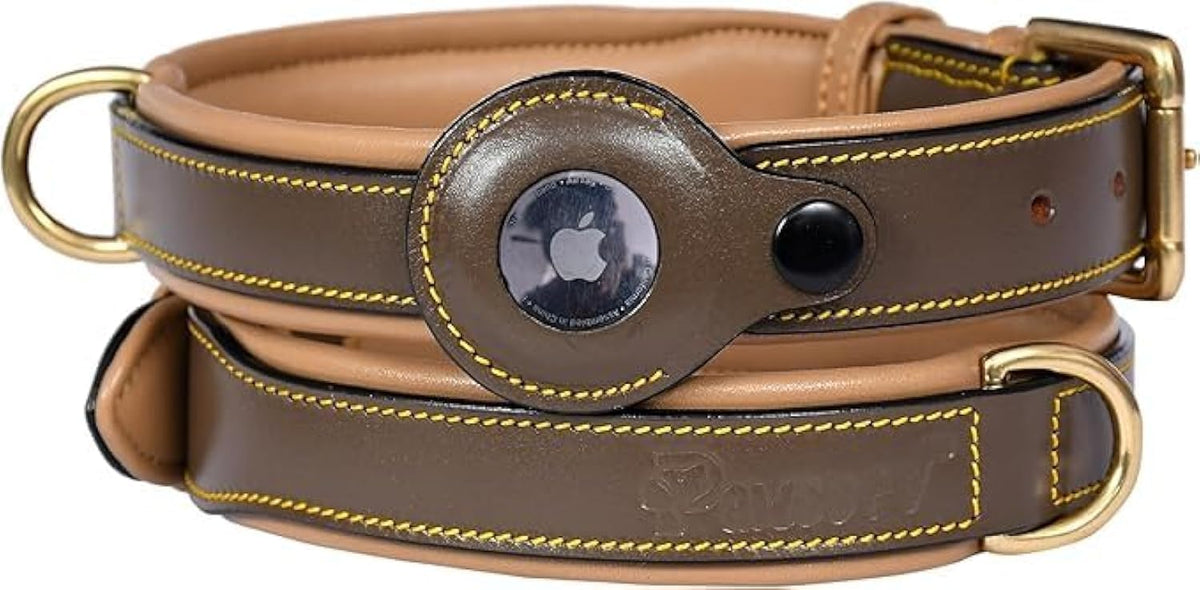 PAWSOFT® Airtag Leather Dog Collar for Medium Large and Extra Large Dog - Soft Padded, Heavy Duty Dog Collar Rust Proof Metal Buckle, Gift for Pets Size-XL (Fits Neck 21-25 inches) Pink