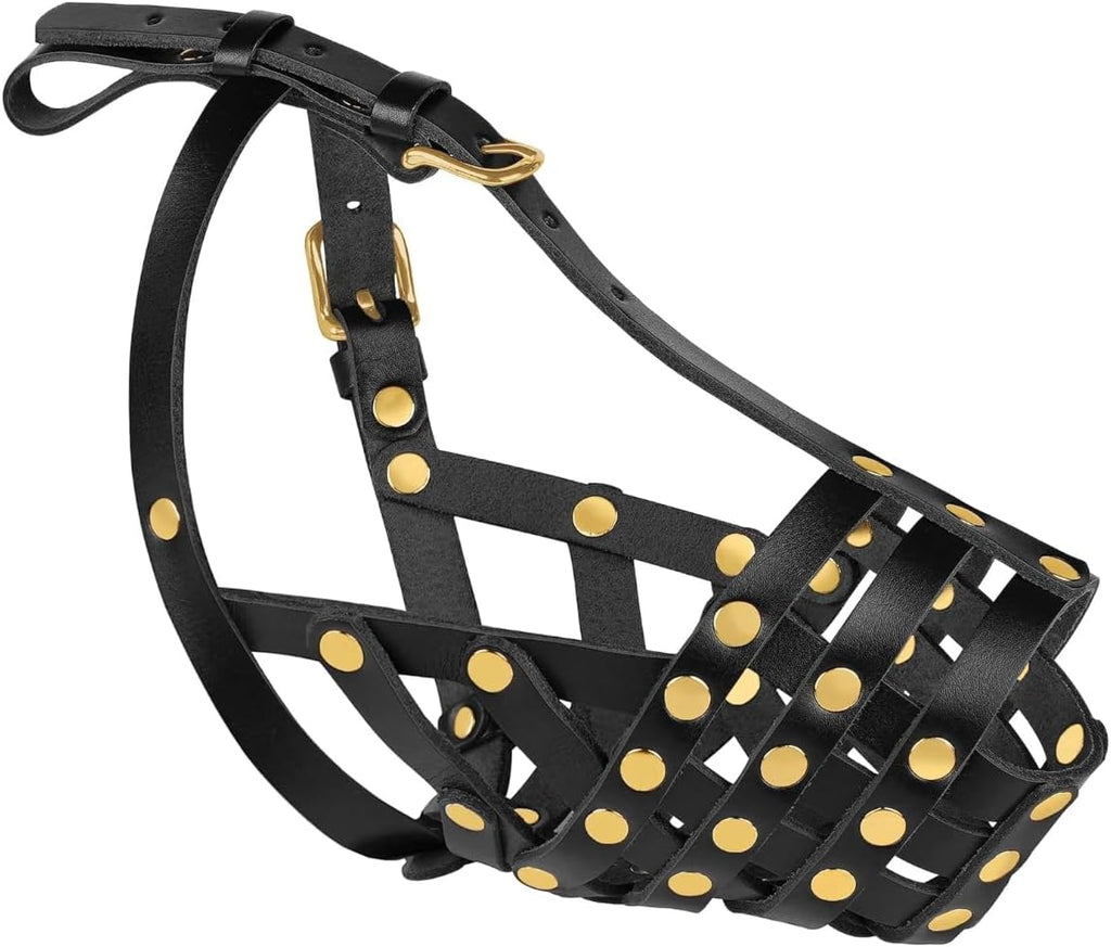 OOPSDOGGY Pitbull Dog Muzzle for Large Dogs - Leather Breathable Secure Basket Muzzle for Medium Large Breeds Prevents Biting No Chewing Amstaff Staffordshire Terrier (Black)