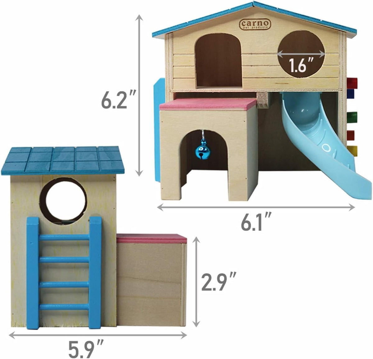 kathson Hamster House Pets Small Animal Hideout with Funny Climbing Ladder Slide Wooden Hut Play Toys Chews for Small Animals Like Dwarf Hamster and Mouse(Blue)