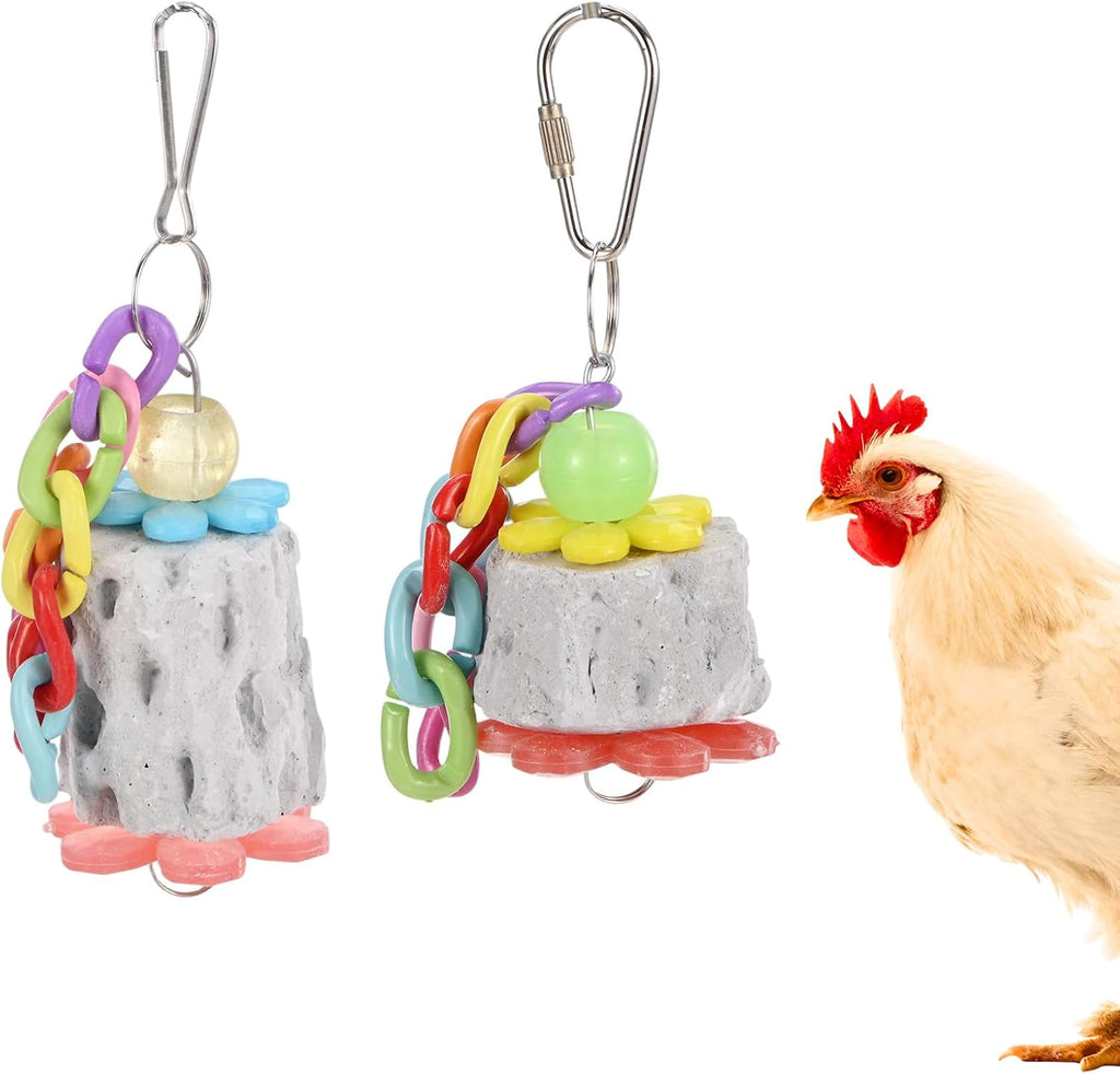 M METERXITY 2-Pack Chicken Chewing Toy, Calcium Block Beak Grinding Stone for Chick/Parrot/Rat Hamster/Bunny/Chinchilla, Cage Toys Coop Accessories [Pink/Purple]