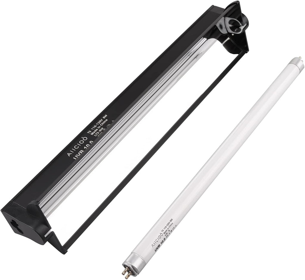 Aiicioo T5 UVB Lighting Combo Kit - 12" Light Fixture Desert 10.0 Terrarium Hood Light Fixture & High Output T5 HO UVB Bulb for Reptiles Chameleon Gecko (watts, 8)