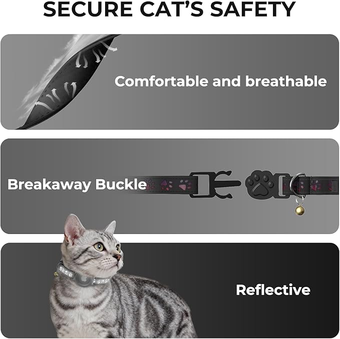 AirTag Cat Collar, Breakaway Cat Air Tag Collar, Reflective Cat Collar - Image 4