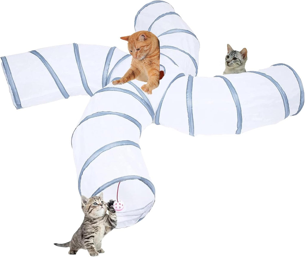 EGETOTA Cat Tunnel for Indoor Cats Large, with Play Ball S-Shape 5 Way Collapsible Interactive Peek Hole Pet Tube Toys, Puppy, Kitty, Kitten, Rabbit (Blue & Black)