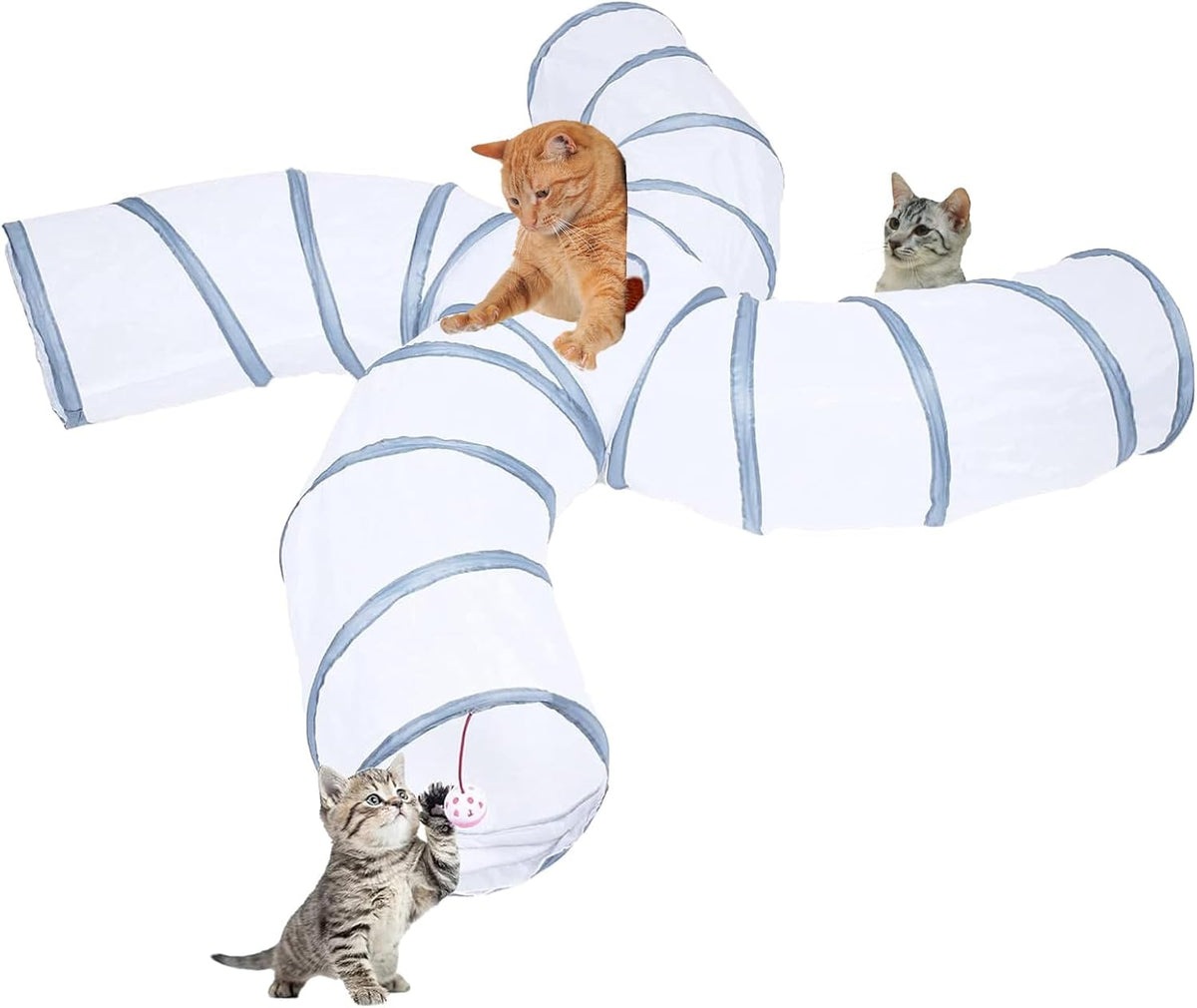 EGETOTA Cat Tunnel for Indoor Cats Large, with Play Ball S-Shape 5 Way Collapsible Interactive Peek Hole Pet Tube Toys, Puppy, Kitty, Kitten, Rabbit (Blue & Black)