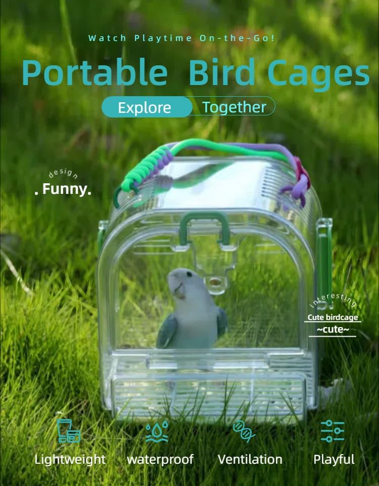Portable Plastic Bird Cages Lightweight Waterproof Ventilated Travel Bird Cage for Pets Ideal for Outdoor Use Easy to Carry Bird Carrier Perfect for Small Birds and Budgies (Green)