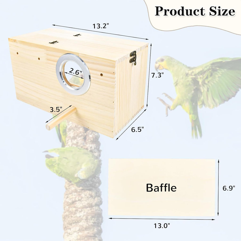 Parakeet Nesting Box Cockatiel Nesting Natural Pine Bird Nest Bird Breeding Box House Acrylic Transparent Bird Box with Detachable Wooden Board for Lovebirds Cockatiel Budgie Conure Parrot XL