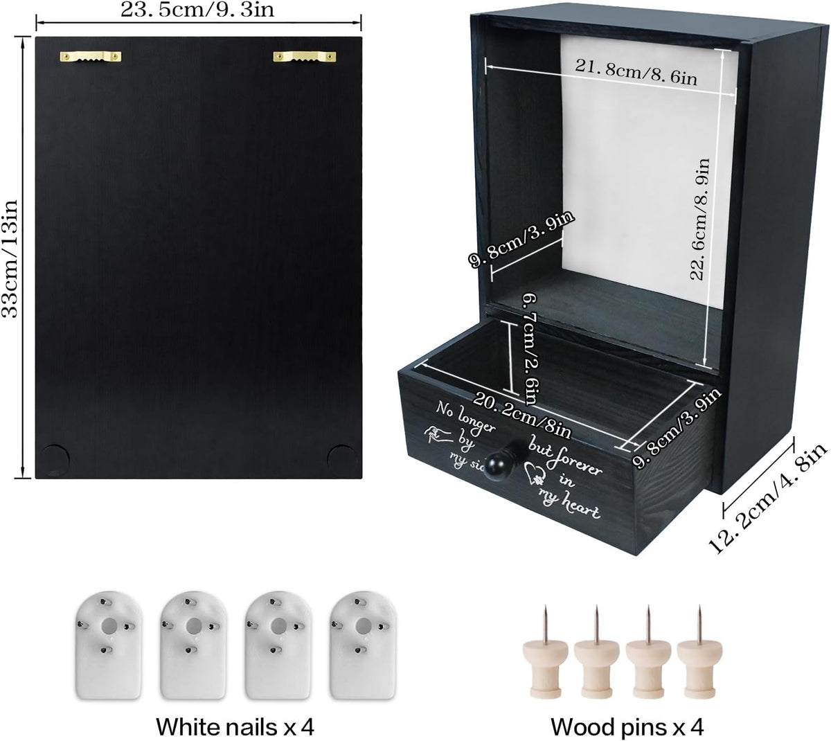 Pet Memorial Shadow Box 9.3x13 with Deep Drawer for Loss of Dog Gift Black