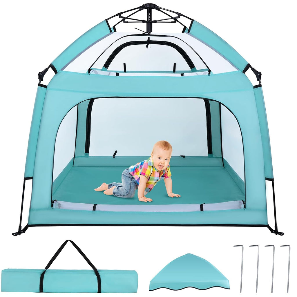 Bend River Baby Playpen with Canopy, Square Toddler Beach Tent (Green)