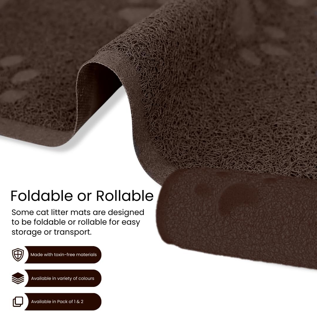 Andalus Large Cat Litter Mat, Pack of 2 - Waterproof, Non-Slip & Easy to Clean Cat Litter Box Mat for Extra Efficient Pet Litter-Trapping, Brown (30” X 18”)