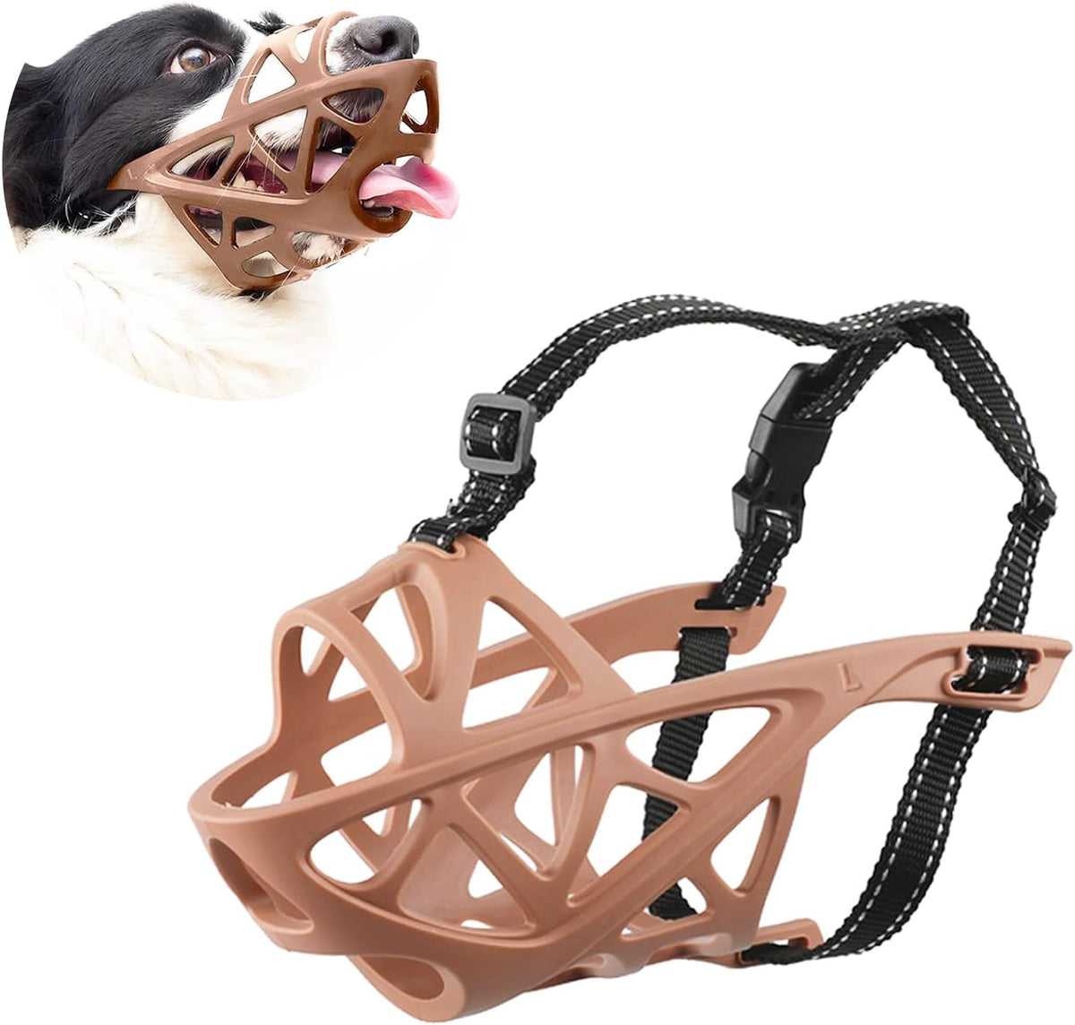 PETCUTE Dog Muzzles,Lightweight, Durable,Dog Muzzle for Large Medium Small Dogs,Adjustable Basket Muzzle for Dogs with Reflective Strips,Prevents Unwanted Barking Biting and Chewing,M