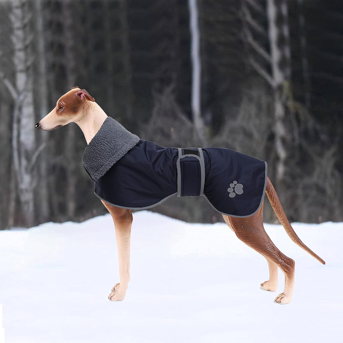 Geyecete Dog Winter Coat Greyhound Raincoat Fabric with Lamb Velvet Inside Outdoor Dog Apparel with Adjustable Bands for Medium, Large Dog-Navy-L