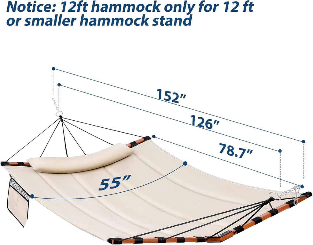 12FT 2 Person Hammock with Stand V-Shape Spreader Bar - Beige