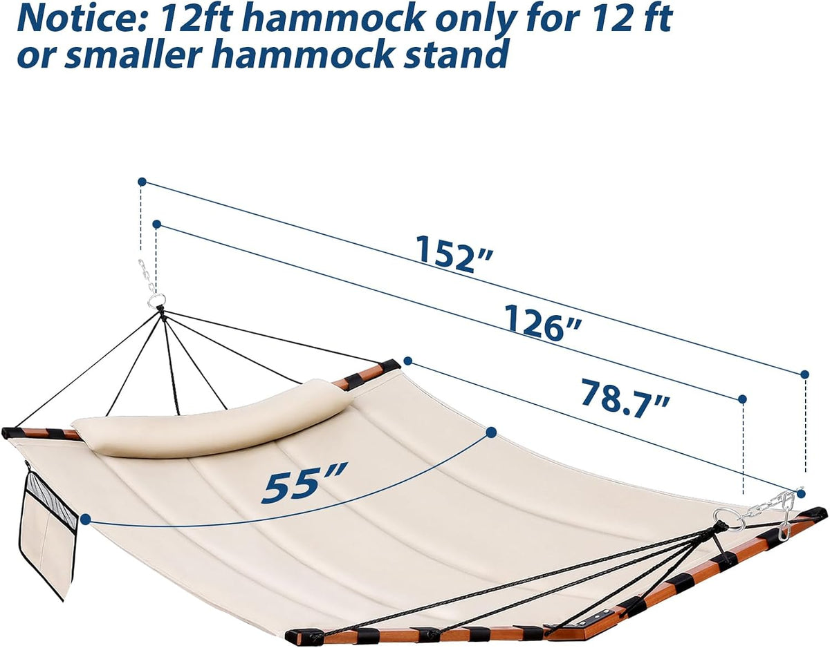 12FT 2 Person Hammock with Stand V-Shape Spreader Bar - Beige