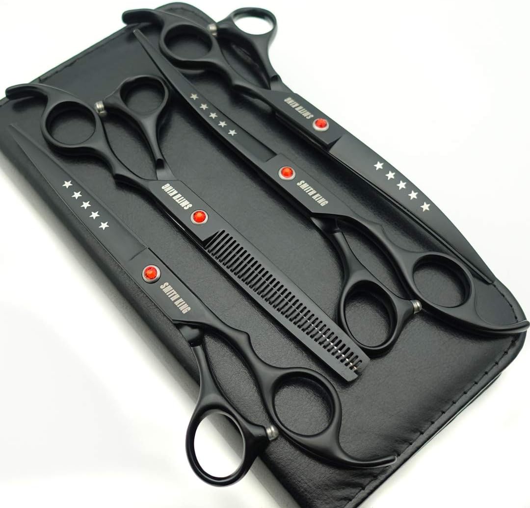 7.0in Professional Pet Grooming Scissors set,Straight & Thinning & Curved scissors 4pcs set for Dog grooming (Violet)