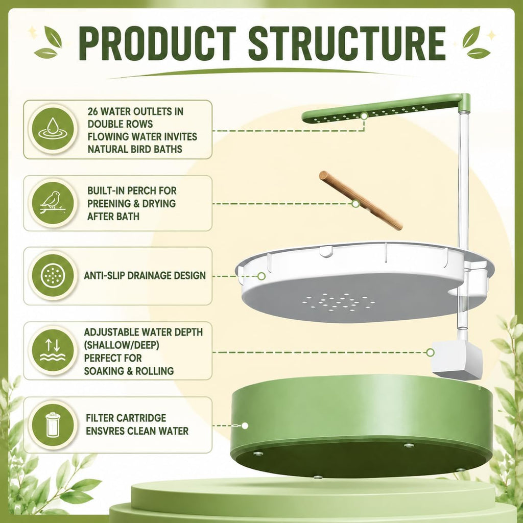 Pacify Automatic Bird Bath Fountain for Parrots & Birds