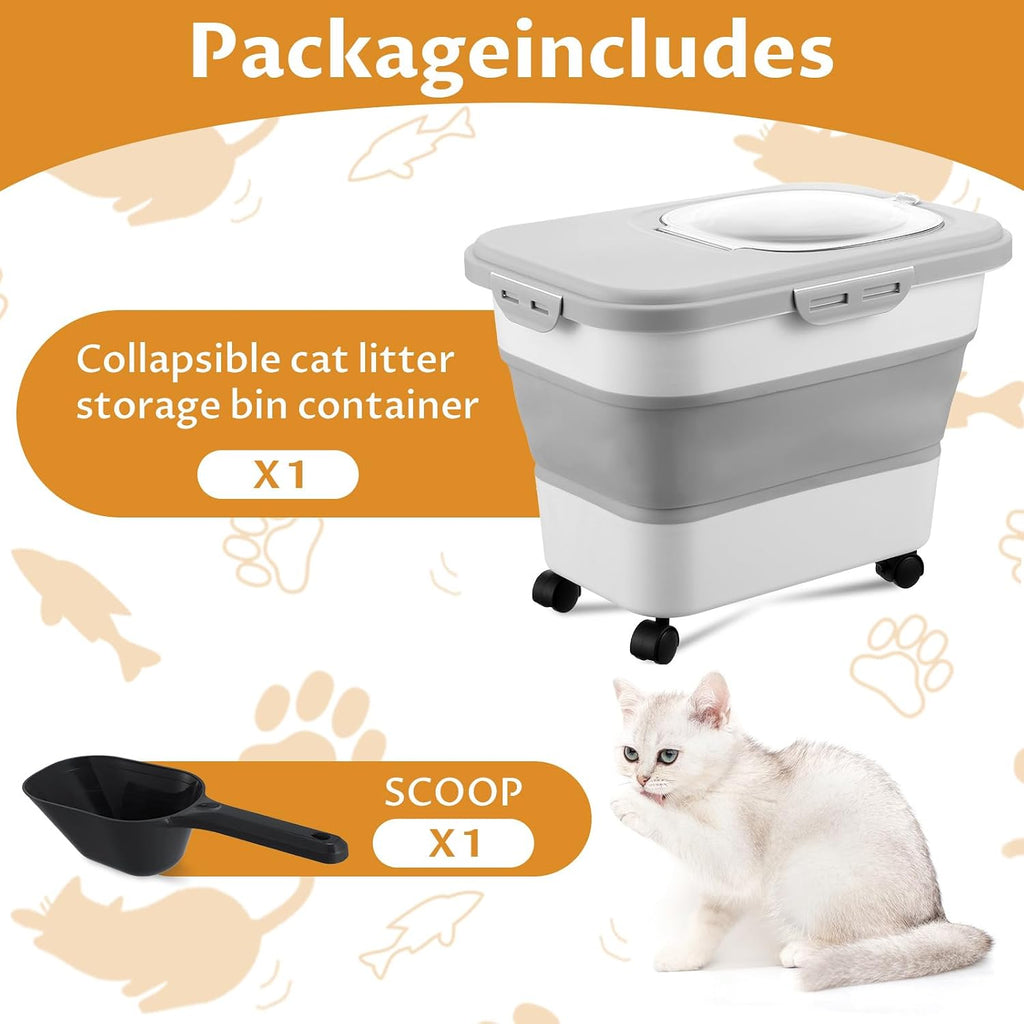 Cat Litter Storage Bin Container with Airtight Lids, Portable Cat Litter Storage Container with Wheels, Kitchen Cereal Rice Leakproof Sealable