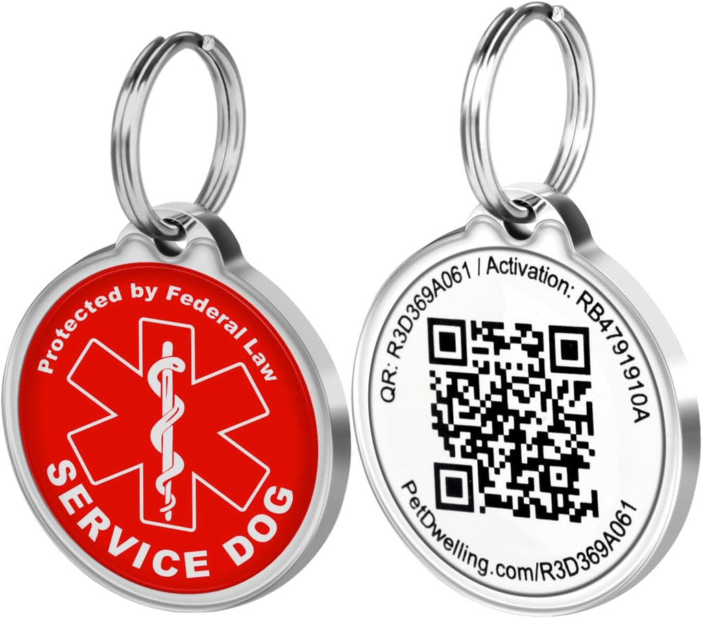 Pet Dwelling Service Dog Tag with QR Code & Medical Symbol