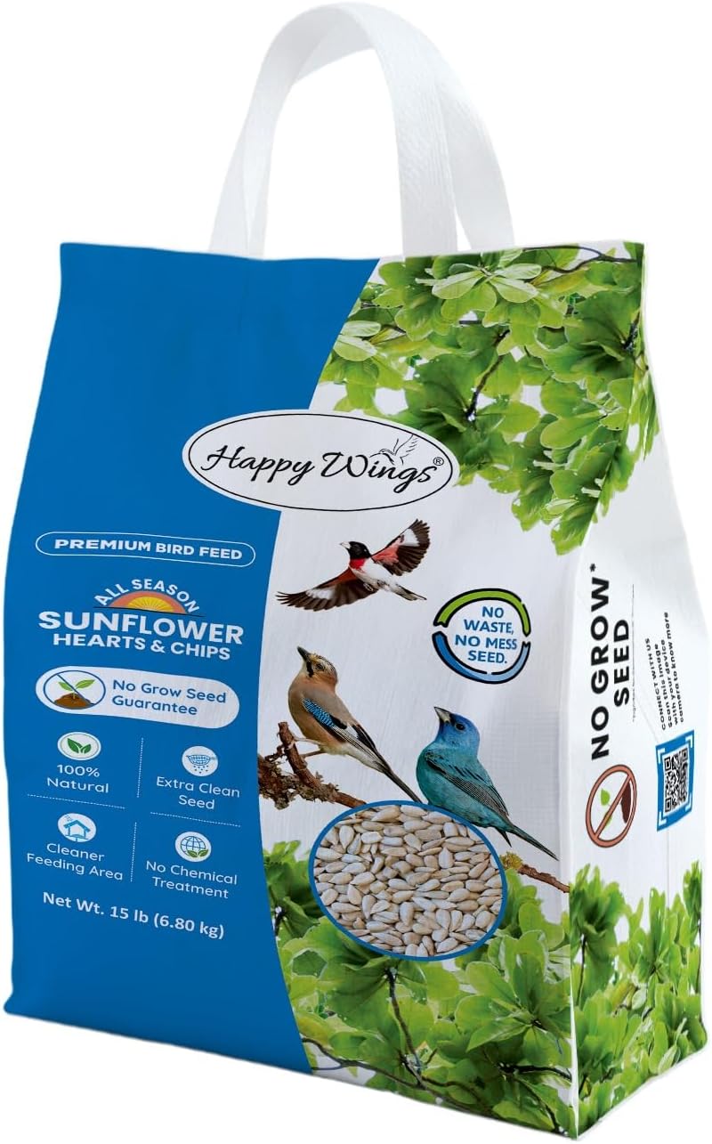 Happy Wings 15LB Sunflower Heart & Chips (Kernels) Wild Bird Food, No Waste