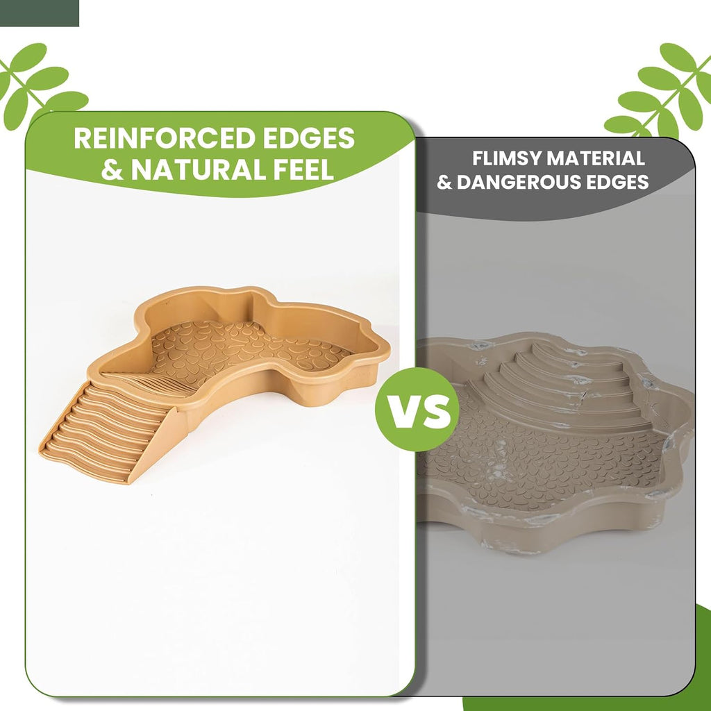 4 Pcs Tortoise Water Dish Reptile Bathing Pool with Ramp, Large Turtle Habitat Accessories Food Bowl for Box Turtle Bearded Dragon, Indoor Outdoor Enclosure Tank Feeding Basin