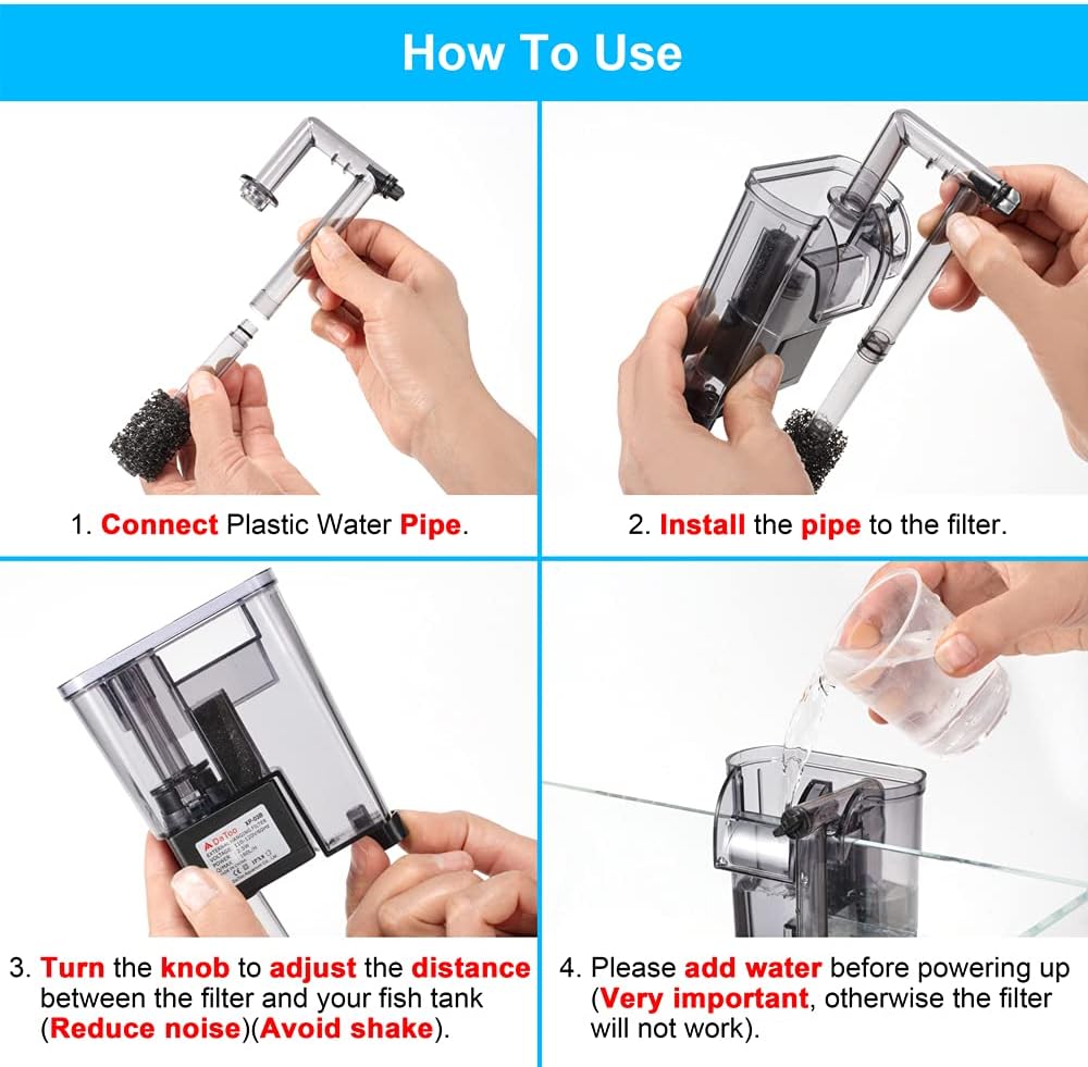 DaToo Aquarium Hang On Filter Small Fish Tank Hanging Filter Power Waterfall Filtration System for 20 to 30 Gallon Aquariums