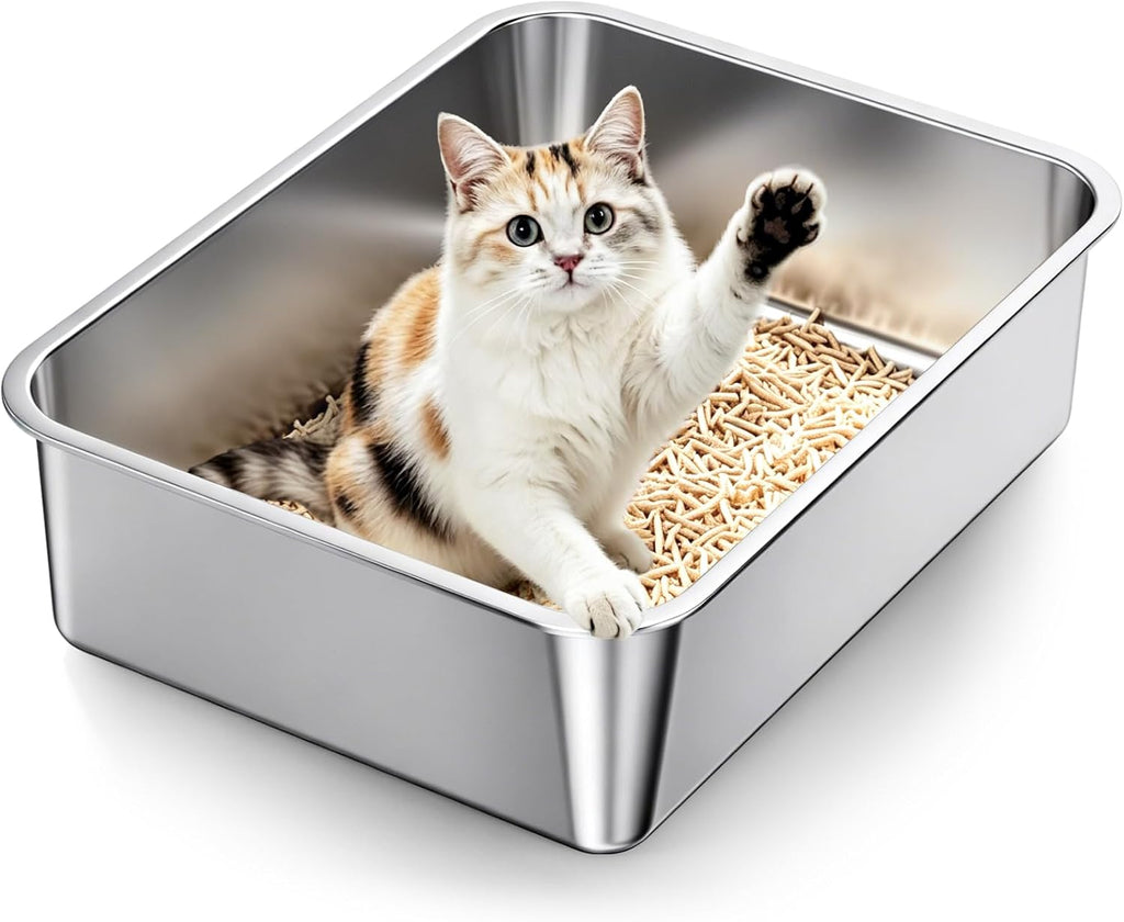 Stainless Steel High Sides Cat Litter Box,Medium