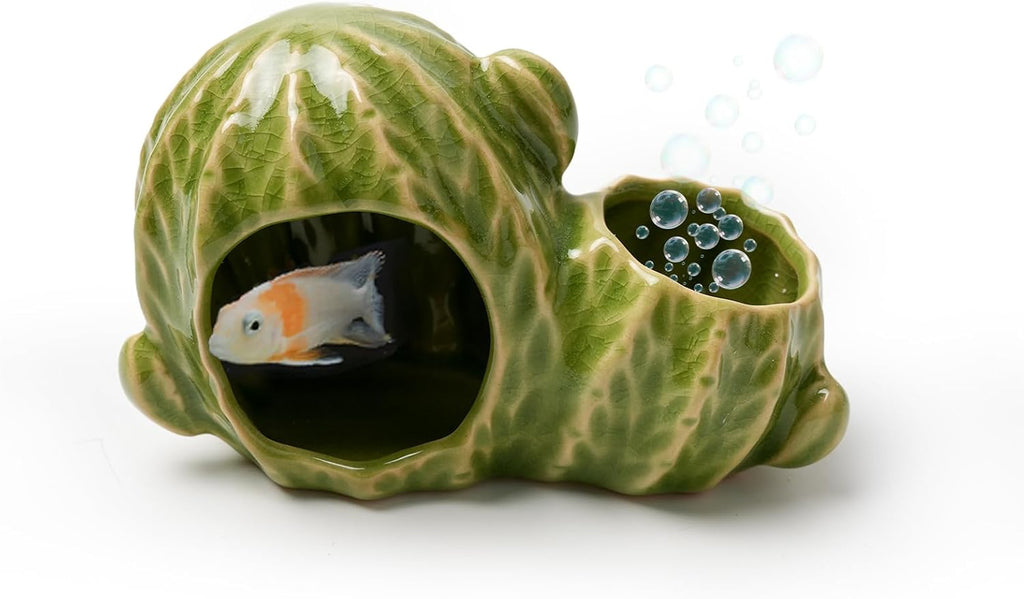 Green Aquarium Decor Ceramic Western Cactus Betta Fish Tank Cave