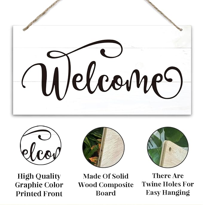 Welcome Sign for Front Door, Welcome Decor Wooden Hanging Sign for Wall Decor - Image 3