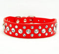 Bling Rhinestone PU Leather Crystal Diamond Pet Dog Cat Puppy Collar Black S M L XL(Red,M)