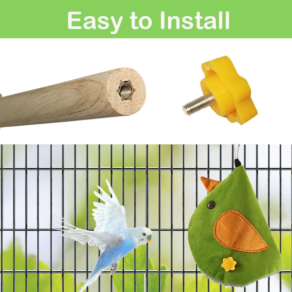 Bird Snuggle Tent - Hanging Sleeping Hut with Perches for Small Birds Parrot Parakeet Cockatiel Conure Budgie Finch Quaker