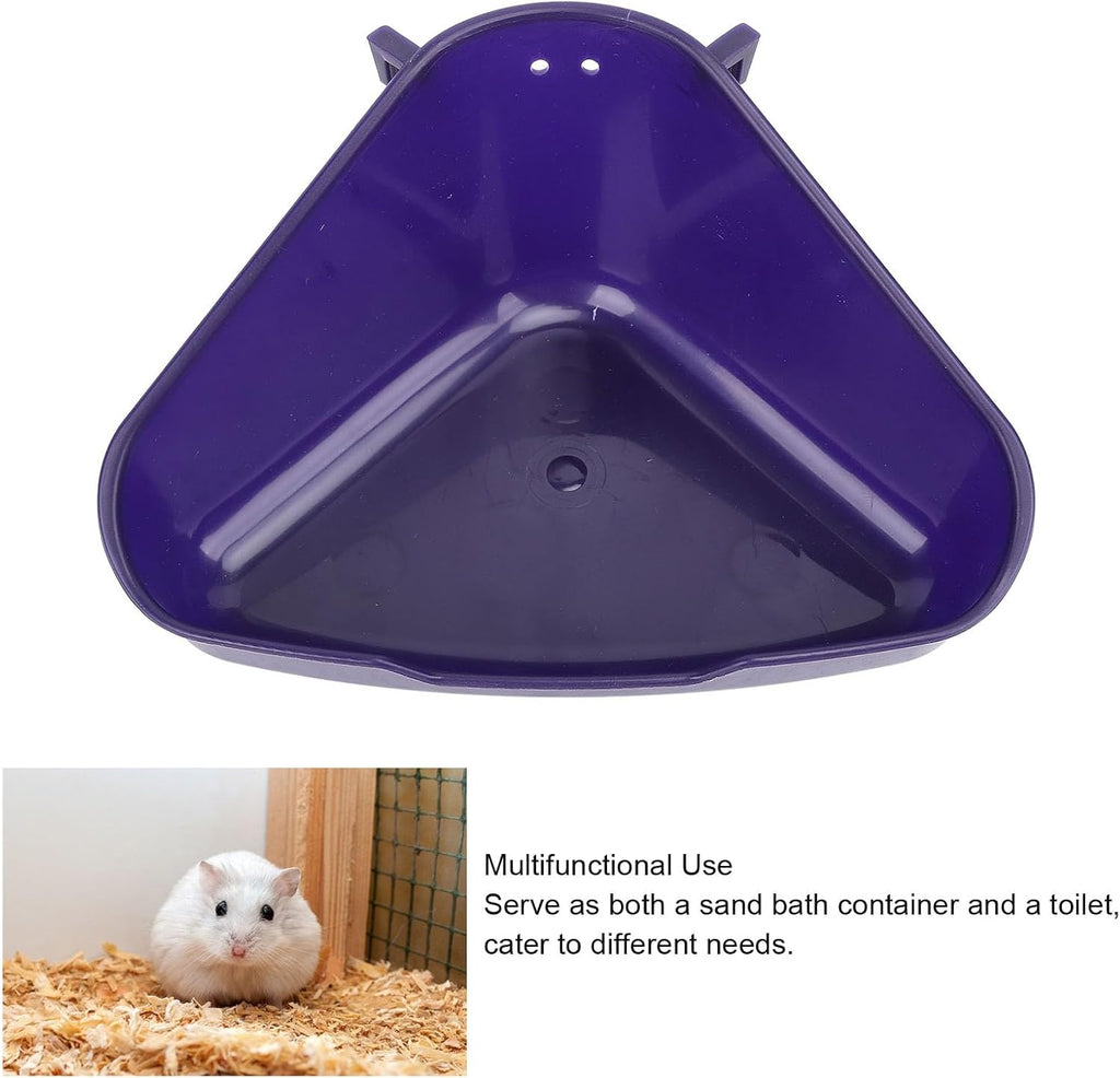 Triangle Corner Potty Sandbox, Plastic Wall Hanging Anti Splashing Small Animals Litter Box Bath Tub Container with Accessories for Guinea Pig Ferret Gerbil (S)