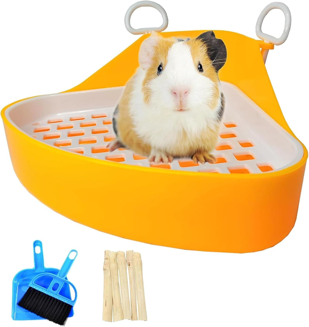 Hamiledyi Guinea Pig Potty Trainer Corner, Small Animals Triangle Plastic Litter Box, Bedding Litter Box Pee Pan Tray Toilet for Hamster Gerbil Bunny Ferret Chinchilla Hedgehog (Blue)