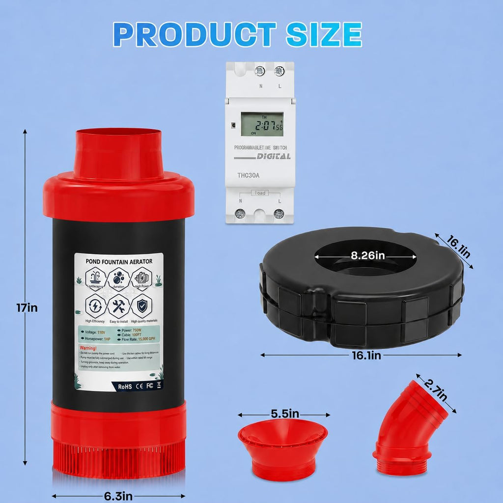 15000 GPH Pond Fountain Aerator, 110V,Floating Pond Fountain Pump with Stainless Steel Body, Pond Aerator Pump for Small & Large Ponds and Lakes (Rosa)