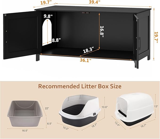 Homhedy 39.4" L Cat Litter Box Enclosure, Pet House - Image 4