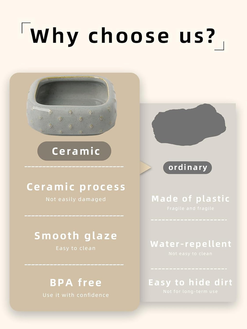 2 Pcs Ceramic Reptile Food Bowl, Mini Reptile Feeder, Anti Escape Feeder for Lizard, Anoles, Chameleon, Bearded Dragon, Gecko, Square (Farmhouse Grey)