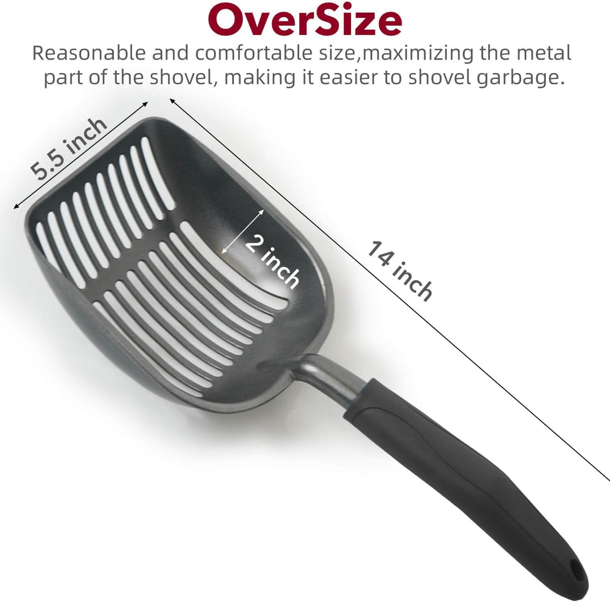 Cat Litter Scoop, Kitty Metal Scooper, Aluminum Alloy Sifter, Kitten Pooper Lifter, Deep Shovel, Long Handle, Poop Sifting, Durable, Heavy Duty, for Litter Box