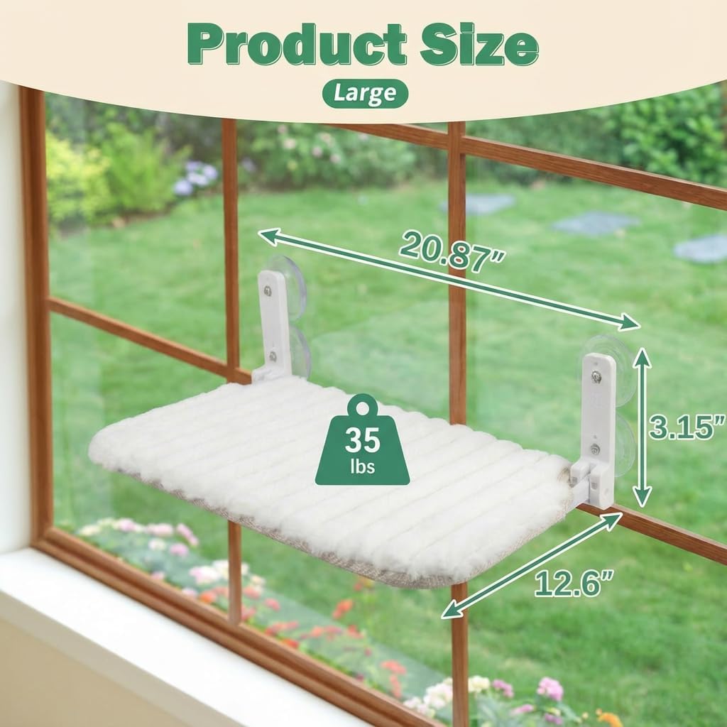 Smttzion Cat Window Perch for Large Cats, Heavy Duty Window Hammock Seat with Strong Suction Cups, Foldable Cat Window Box Bed for Indoor Cats